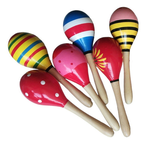 Wooden Baby Maraca Rattle Stimulation Color 19cm 1