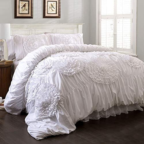 Lush Decor Serena Comforter Ruched Flower Juego De 3 Piezas, 0