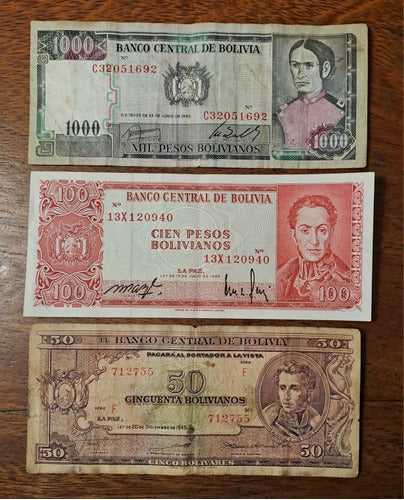 Bolivia X 3 Billetes Incluye 100 Bolivianos Ley 1962. 0