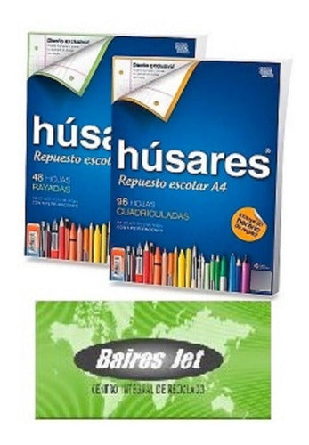 10 Repuesto Carpeta Escolar A4 Husares 6110 Rayadas 288 Hoja 0