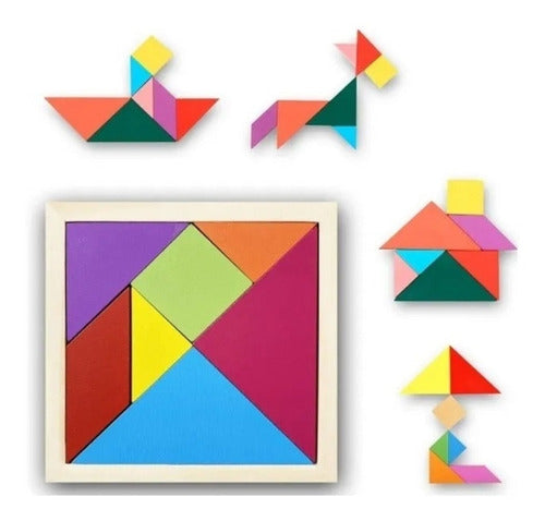 Cubeta Rompecabezas Madera 7 Piezas Color Juguete Tangram Souvenir 5