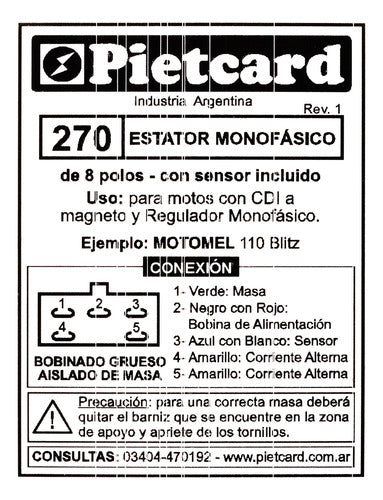 Pietcard Estator 270 Estandar 12V 1