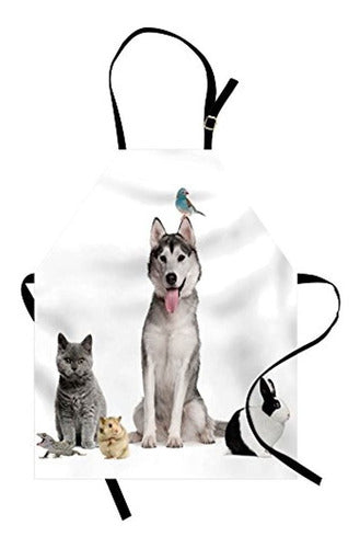 Lunarable Animal Apron, Pet Group Like Cat Dog Rabbit and Bird 0