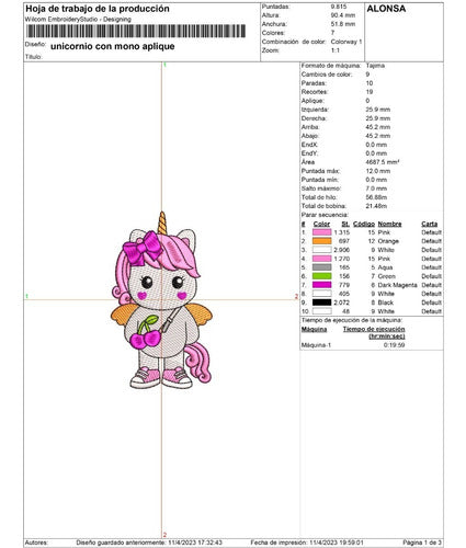 Embroidery Design: Unicorn with Bow 1