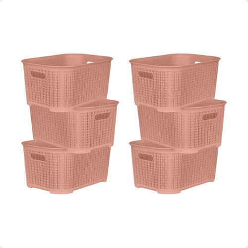 Plásticos Cerri Set of 6 Rattan-Look Plastic Storage Baskets 0