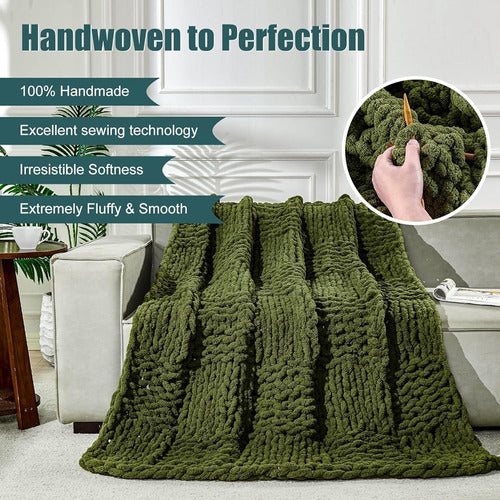 Ivellow Thick Knit Blanket, 100% Handwoven Blanket 1