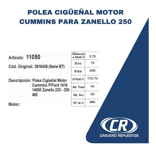 Cravero Repuestos Polea Cigüeñal Motor Cummins Para Zanello 250 3