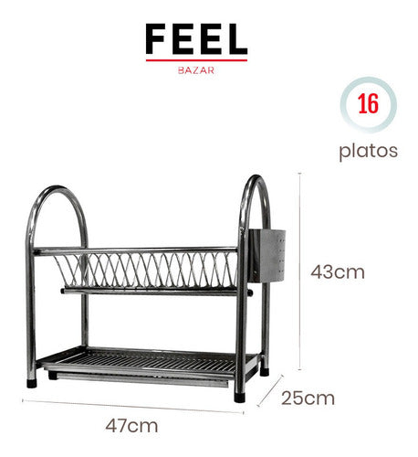 Feel Bazar Stainless Steel Dish Rack - 2-Tier with Steel Tray 1