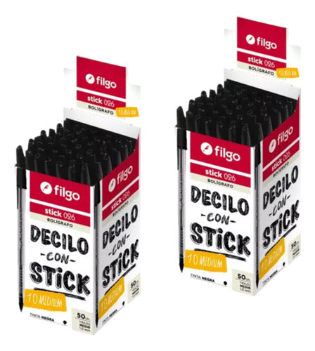 Filgo Ballpoint Pen Birome Stick Black Pack of 100 Units 0