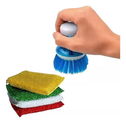 Brush Dispenser Dish Soap + 4 Scrub Sponges Set 0