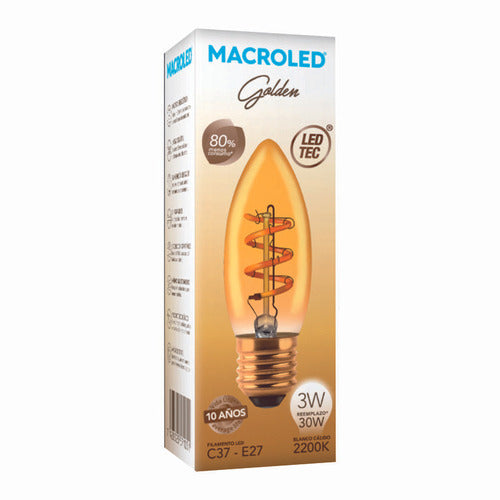 Macroled Golden Filament LED Candle Bulb 3W E27 Vintage Retro Pack of 10 1