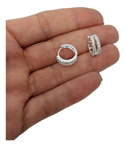 Sterling Silver Hoop Earrings with Cubic Zirconia - Cod179 0