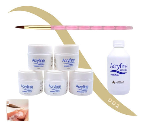 Acryfine Acrylic Kit - Polymers + Monomers + Sculpted Nails Brush 0