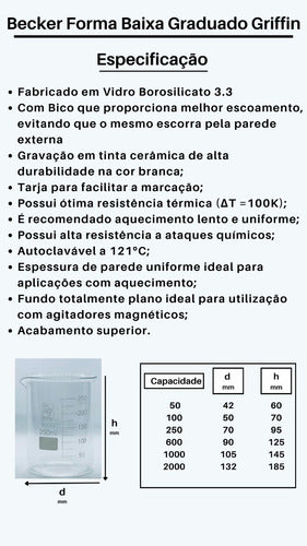 Béquer Becker De Vidro Forma Baixa (griffin) 50ml Kit C/3 7