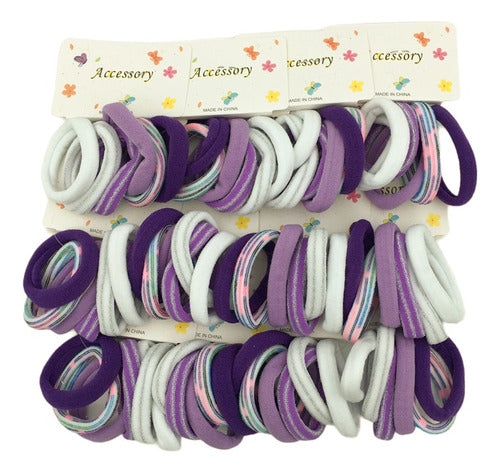 Pack of 18 White, Lilac, Violet Hair Ties with Shimmer - 3.5cm Diameter - HaiXing Bijouterie - Item C:8339 1