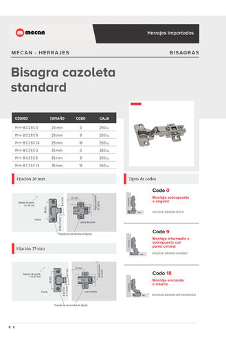 Mecan Bisagra Cazoleta 26mm Codo 0 X4 Unidades 1