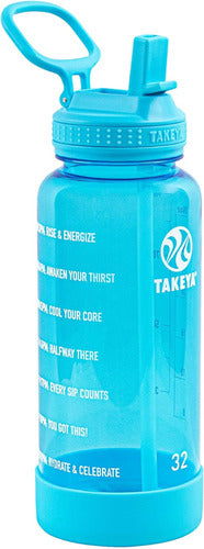 Takeya Motivational Water Bottle High Quality with Lid and Straw - Blue 0