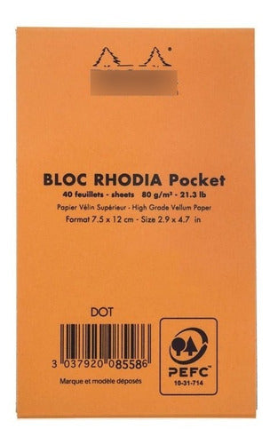 Bloco Rhodia Pocket Orange 7,5x12cm 40fls Pontilhado (dots) 2