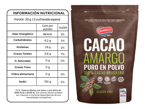 Pure Bitter Cacao Powder 200g Dicomere - Pack of 10 1