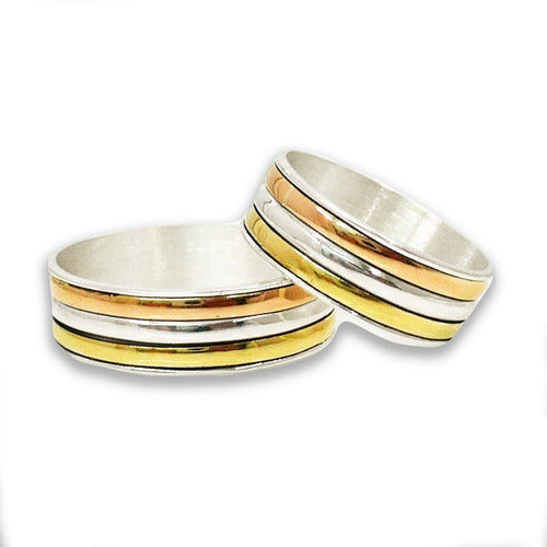 Entre Joyas Alianzas Compromiso Plata 925-Oro Anillos Boda De Tricolor 0