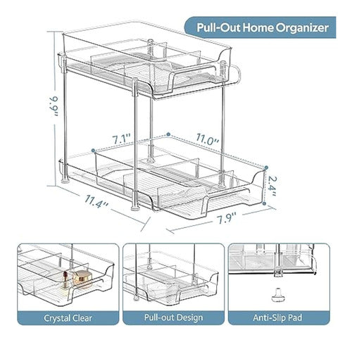 Petisal 2 Tier Clear Organizer With Dividers, 5