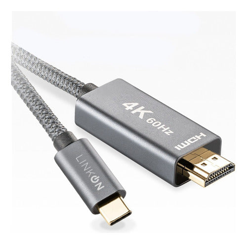 LinkOn Cable Adaptador USB C a HDMI V2.1 4K 60Hz Trenzado Oro 2mt 0