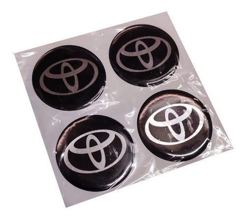 Toyota 49mm Black-Silver Wheel Center Decal Set of 4 0