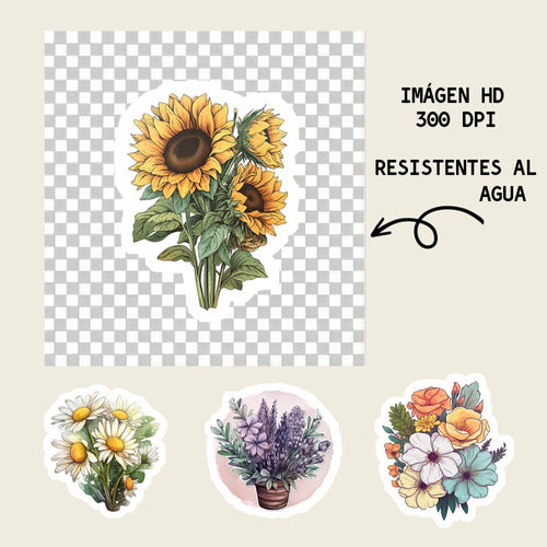 12 Stickers Hd - Diseño Flores - Super Resistentes 1