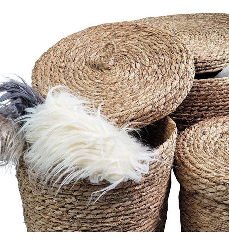 Round Wicker and Jute Seagrass Basket with Large Lid 5