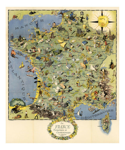 Gastronomic and Touristic Map of France - 45x30 Cm 0