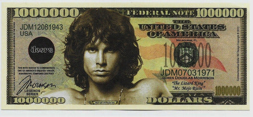 Fk Billete Usa Conmemorativo 1000000 2012 Jim Morrison. 0