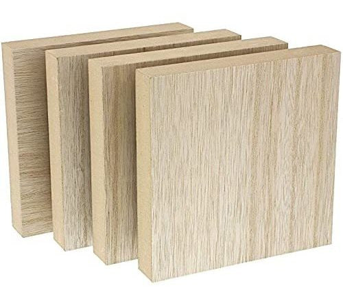 Unfinished Wood Squares for Carving and Crafts 15x15x2.5cm (x4) 3