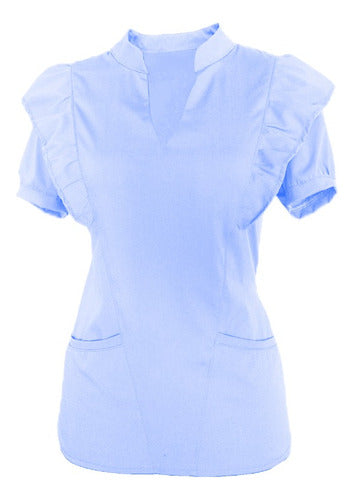 Medical Uniform Set Mao Neck with Ruffles Spandex Women 45