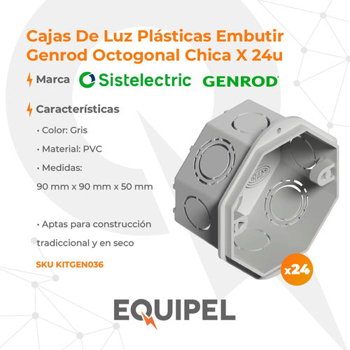 Genrod Cajas De Luz Plásticas Embutir Octogonal Chica X 24u 1