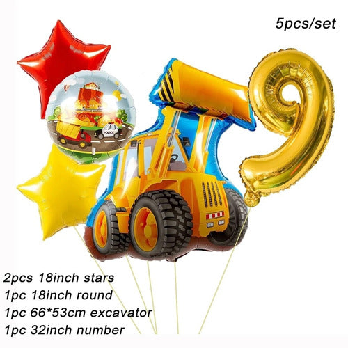 Julliett Construction Machine Balloons Pack with 80cm Number 1