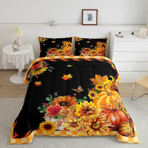 Feelyou Juego De Ropa De Cama De Calabaza Girasoles De Otoño 0