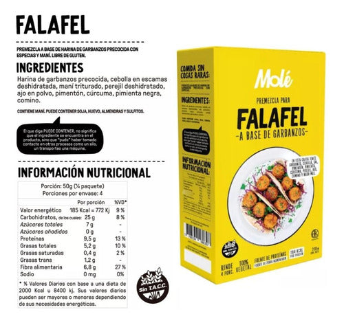 Premezcla Sin Tacc Falafel Base De Garbanzos Mole 200gr X2 7