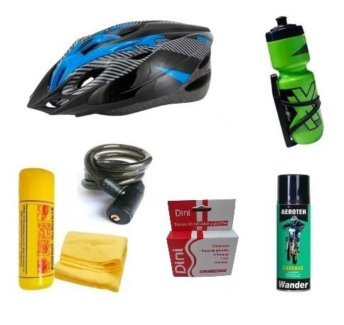 Full Bike Kit Helmet+ Lock+ Chain Lube+ Cloth+ Patches Combo 7