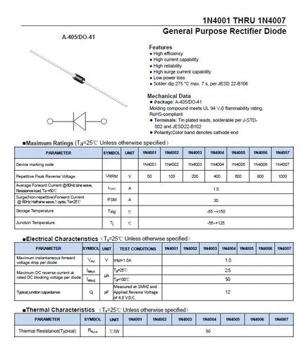 1n4007 1n 4007 Diodo Rectificador 1000v Pack 100u 2