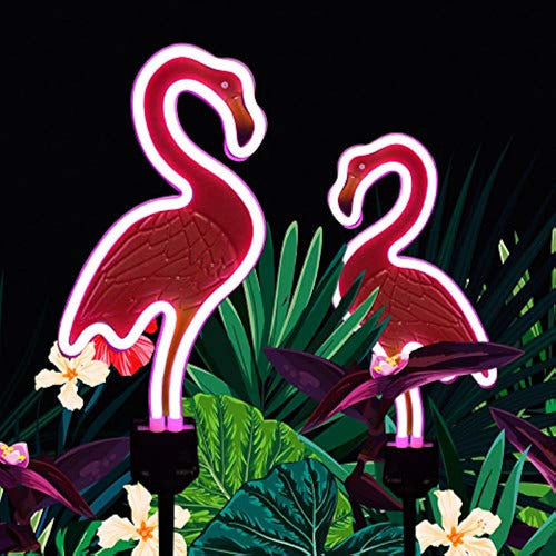 Angmln Pink Flamingo Solar Neon Light - Set of 2 Garden Stake Lights 0