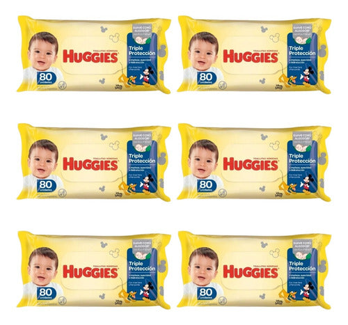 Huggies Triple Protection Wet Wipes Set Kit - 6 Packs of 80 Wipes 0