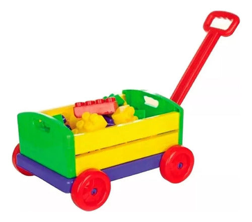 Tres Ve Large Pull-Along Cart with Building Blocks 34cm 0