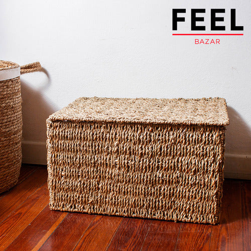 Feel Bazar Cajon Canasto Cesto Mimbre N5 Organizador Con Tapa Y Manija 7