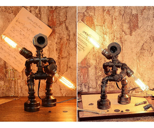 Menzom Steampunk Lámpara De Mesa, Vintage Industrial Plumbin 4