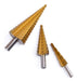 Set of 3 Stepped Drills 4-12 4-20 4-32 Titanium Coated in Wooden Box 3