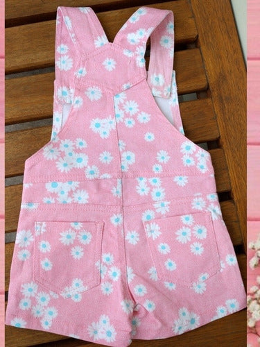 PuntaPie Kids Short Jardineros in Pink Daisy Print for Babies 2