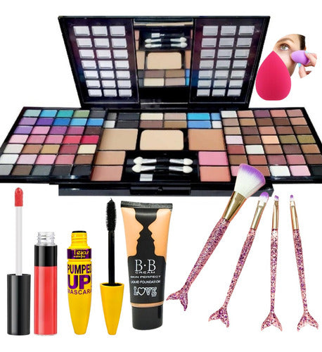 Professional Makeup Set Combo Shadows Lipstick Sponge 0