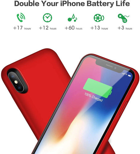 Qtshine Red Charging Case for iPhone XS/X/10 - 6500mAh Battery Capacity 1