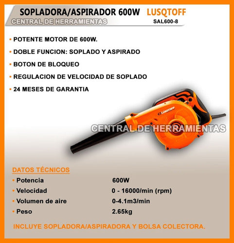 Lusqtoff 600W Workshop Dust Leaf Blower Vacuum SAL600 2