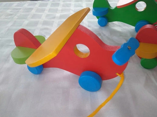 Wooden Pull Along Toy Plane Educational Toy 2